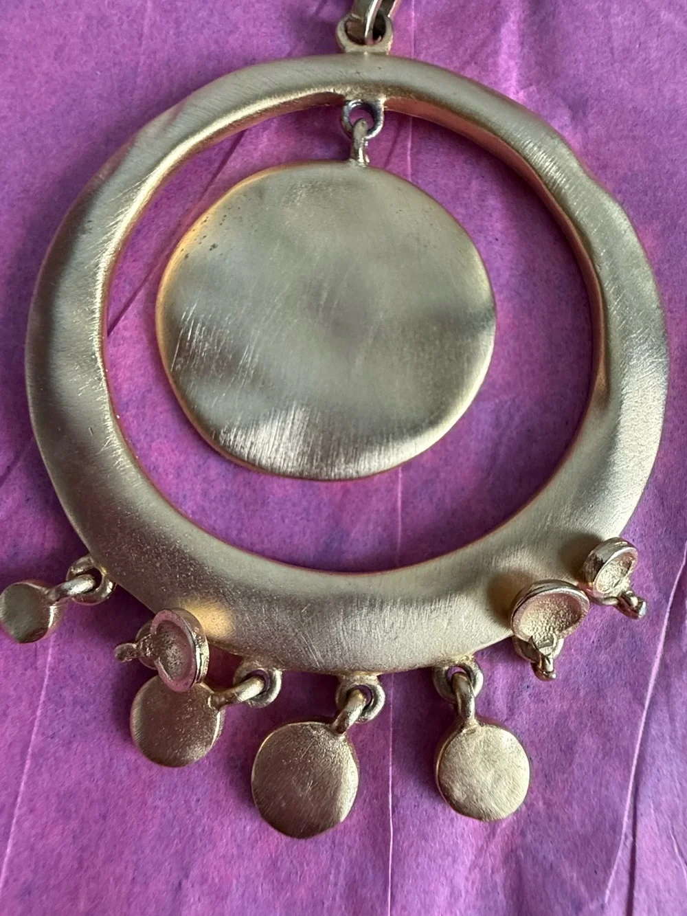 Avenue Gold-Tone Double Circle Pendant Necklace with Black Braided Cord